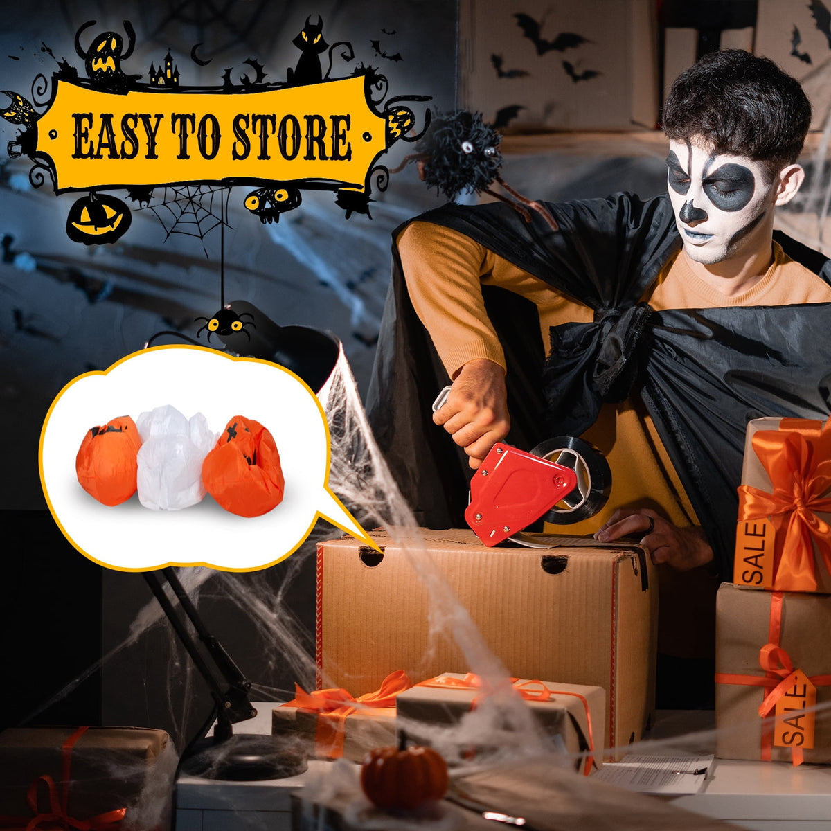 Witchwood™ 12' Halloween Inflatables Outdoor Halloween Decoration Giant Ghost with 2pcs Pumpkin Blow up Decor