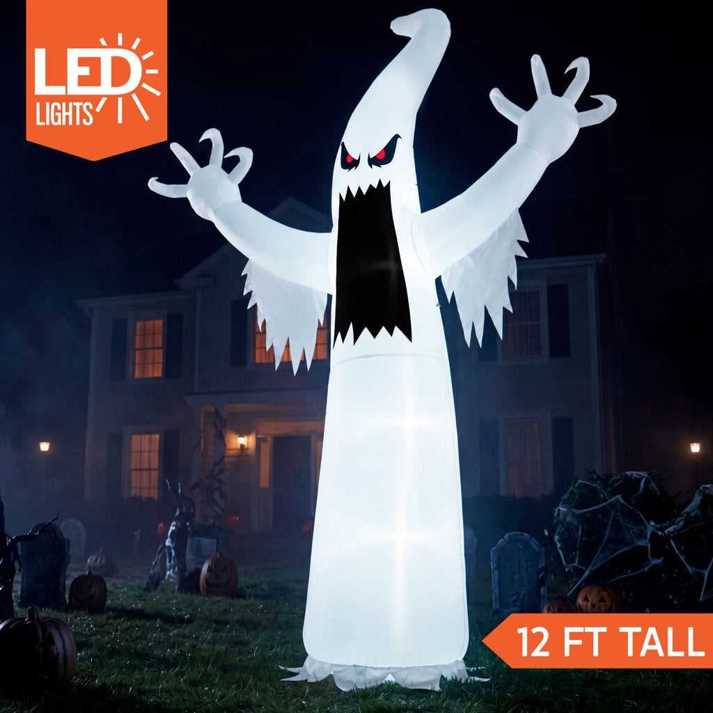 Witchwood™ 12 ft Halloween Inflatable Outdoor Ghost,Giant Ghost Blow Up Decor with Built-in LED Lights,inflatables with Build-in LEDs,Spooky Outdoor Decorations for Yard & Lawn