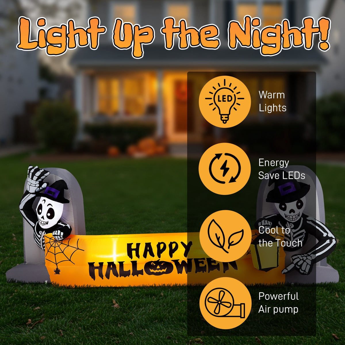 Witchwood™ 9.6FT Large Halloween Inflatable Decorations Skeleton Tombstone Banner, Outdoor Decorations Blow Up Yard Decor with Built-in LEDs for Halloween Holiday Party Outdoor Garden Yard Lawn Decor
