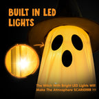 Witchwood™ 2 Packs Halloween Decorations Outdoor,Light Up Halloween Spooky Standing Ghost with Witch Hat,Scary Ghosts Decor with LED Lights for Front Porche Yard Garden Home