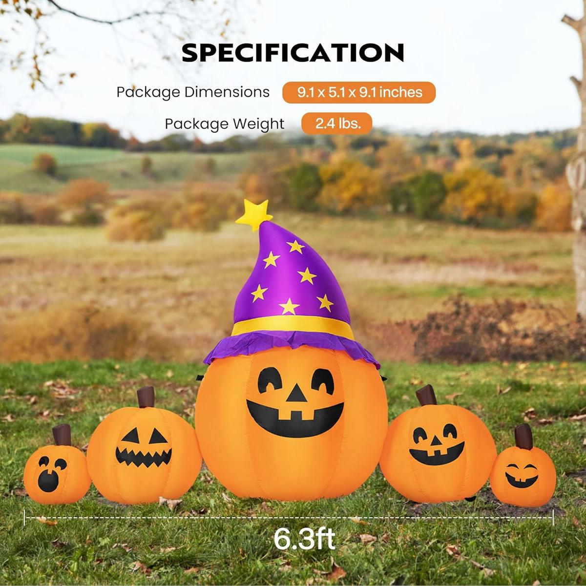 Witchwood™ SPECSTAR 6ft Long Halloween Inflatable LED Lighted Pumpkin Family Blow up Outdoor Lawn Yard Decoration