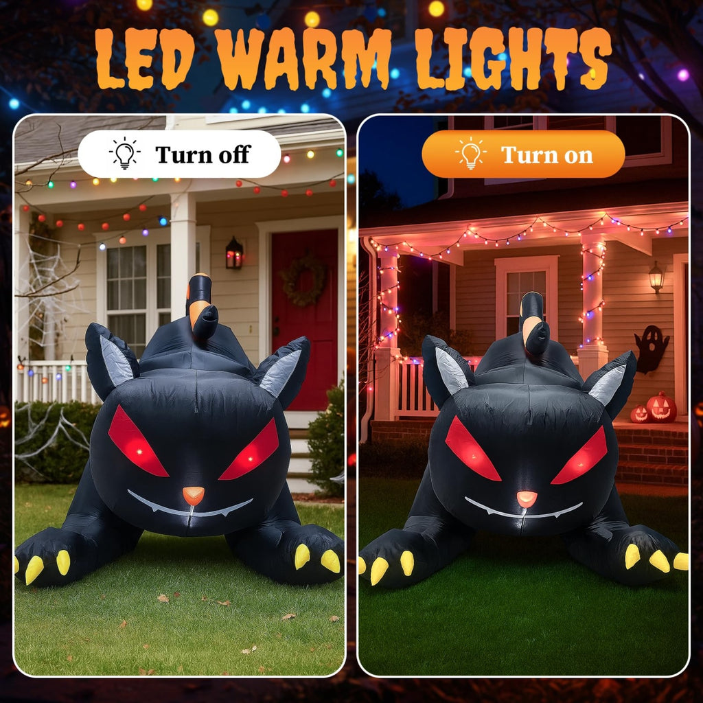 Witchwood™ 6.5FT Halloween Inflatable Black Cat, Blow Up Yard Decoration with Shakable Head & LED Lights, Large Halloween Decor for Yard, Party, Garden