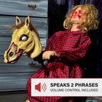 Witchwood™ 3.2 ft Voice & Sound-Sensor Rocking Horse Girl Halloween Animatronic, HHRCKHRSGRL-1FLSA