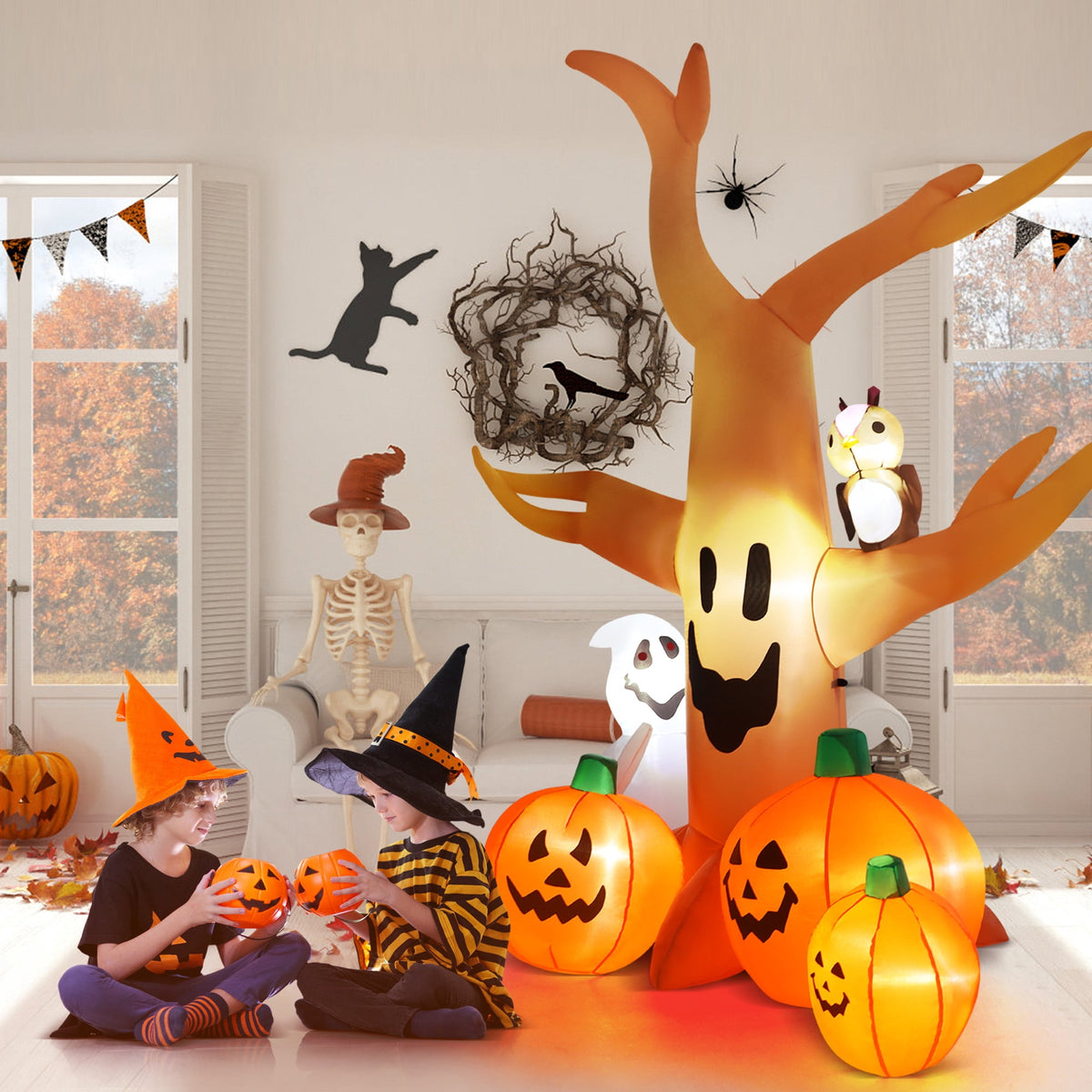 Witchwood™ 8FT Halloween Inflatables Dead Tree,Outdoor Halloween Decorations with Built-in LED Lights,Halloween Blow Up Yard Decorations with Pumpkin,Ghost,and Owl