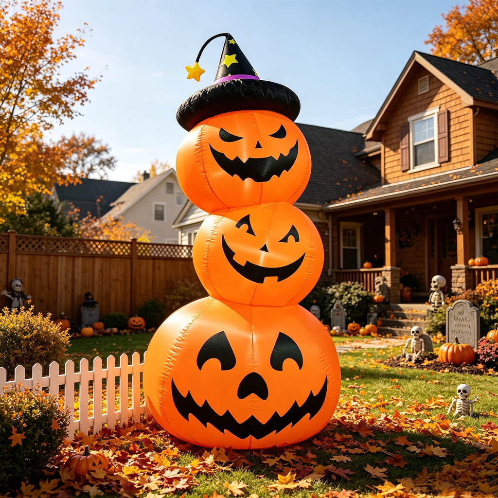 Witchwood™ Faburo 6FT Halloween Inflatable Pumpkin Stack with LED Lights, 3 Jack O Lantern Blow Up Outdoor Halloween Decorations for Yard Lawn Garden Porch