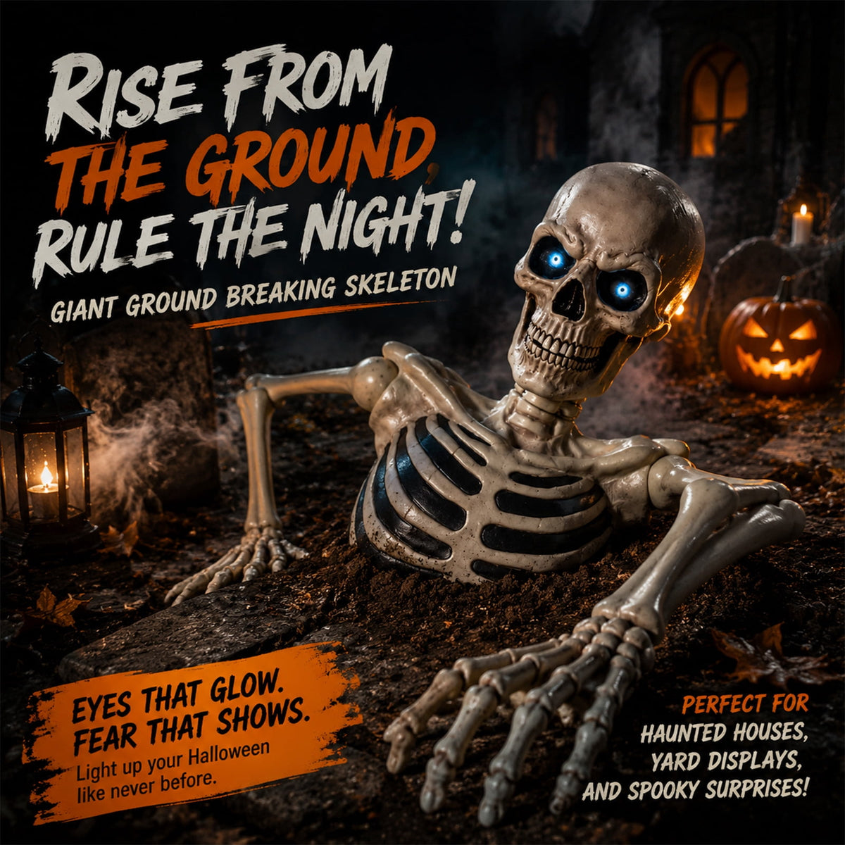 Witchwood™ Clearance Halloween Decorations Skeletons, Giant Ground Breaking Skeleton with LCD Eyes, Spooky Haunted Home Halloween Decorations Outdoor for Yard, Patio & Front Porch