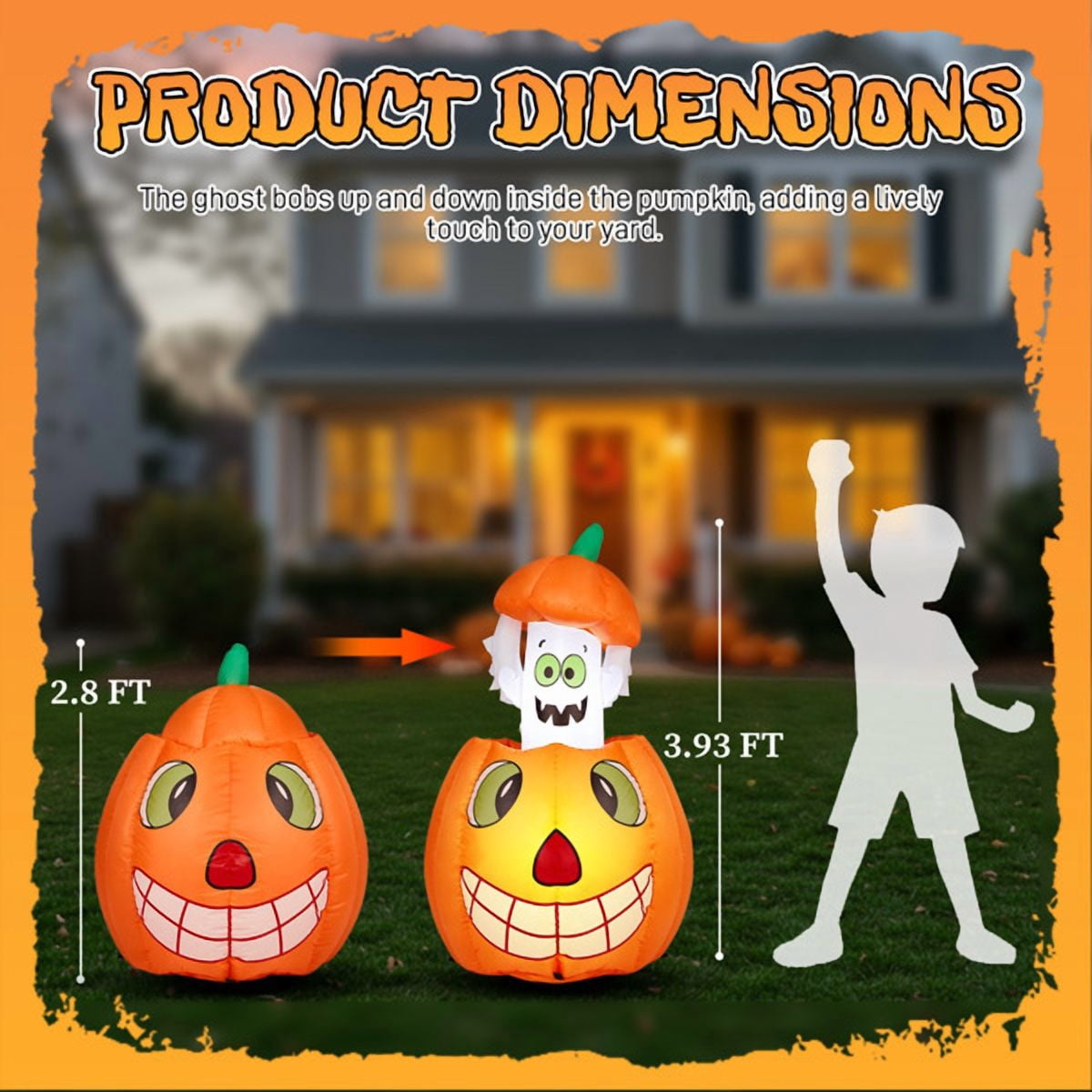 Witchwood™ 2.8FT Halloween Inflatable Animated Pumpkin Ghost, 2 White LED Lights, Weather-Resistant Polyester, for Small Spaces/Accent Decor