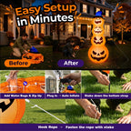 Witchwood™ 8ft Halloween Inflatable, Stacked Pumpkins with Witch Hat and Built-in LED Lights, Outdoor Blow up Yard Decor for Lawn, Garden, Porch and Halloween Party, Orange