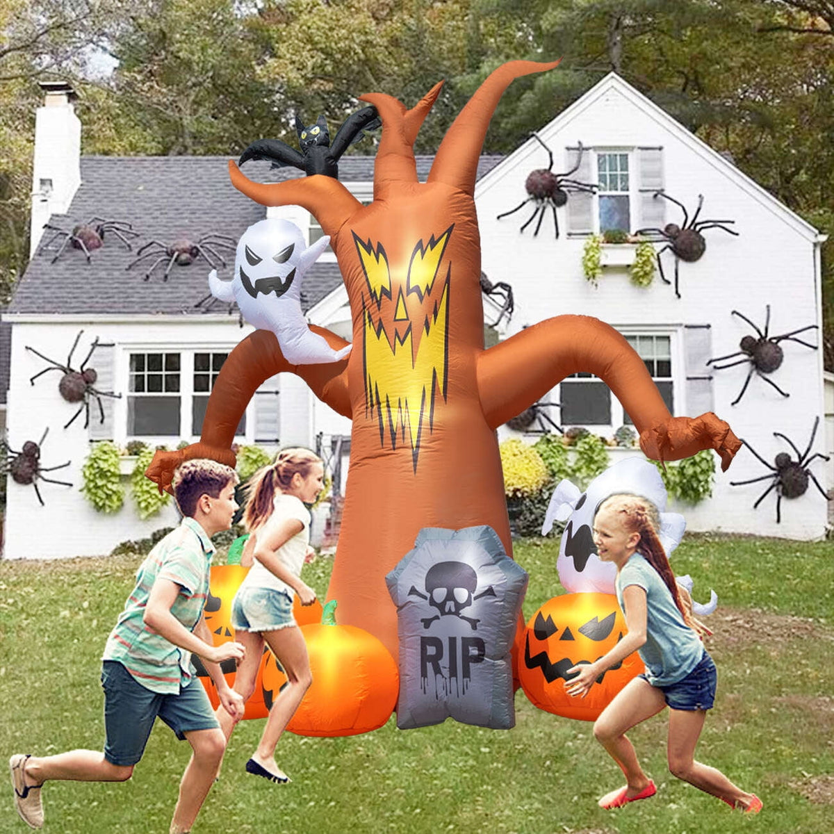 Witchwood™ Coolmade 8ft Halloween Inflatables Decorations Inflatable Dead Tree Outdoor Decorations with LED Lights Built-in Blow Up Yard Decoration Pumpkin Ghost for Halloween Outdoor