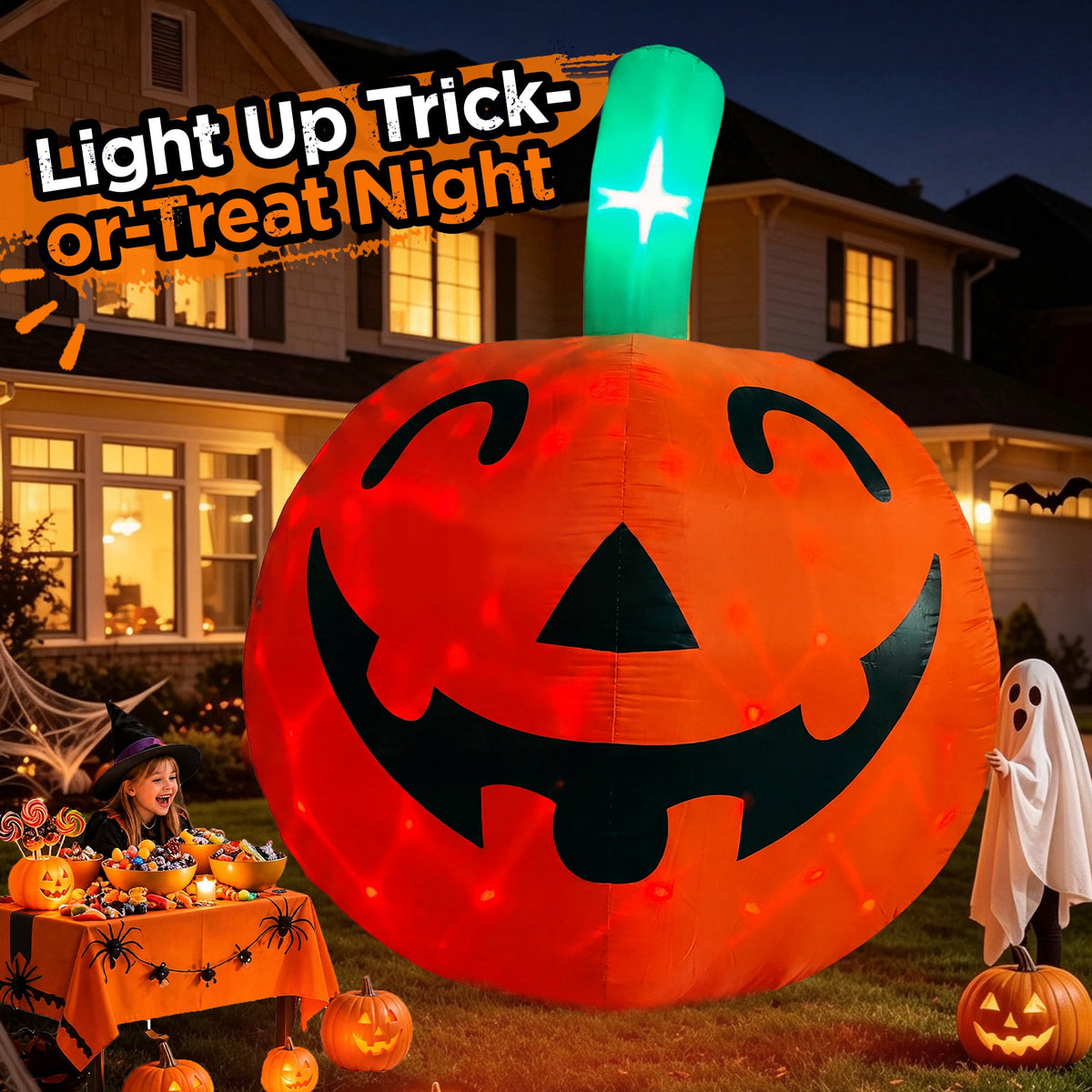 Witchwood™ 10ft Halloween Inflatable Pumpkin Decoration with Built-in LED Lights, Outdoor Yard Blow up for Halloween Party, Yard, Garden, Lawn