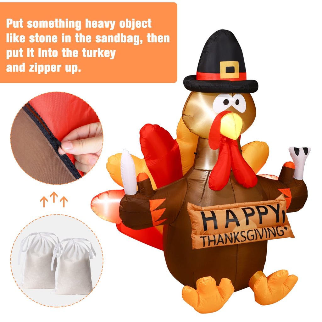 Witchwood™ Thanksgiving Inflatable Turkey 5FT Blow up Outdoor Thanksgiving Inflatables Decoration with LED Lights for Holiday Party Yard Garden