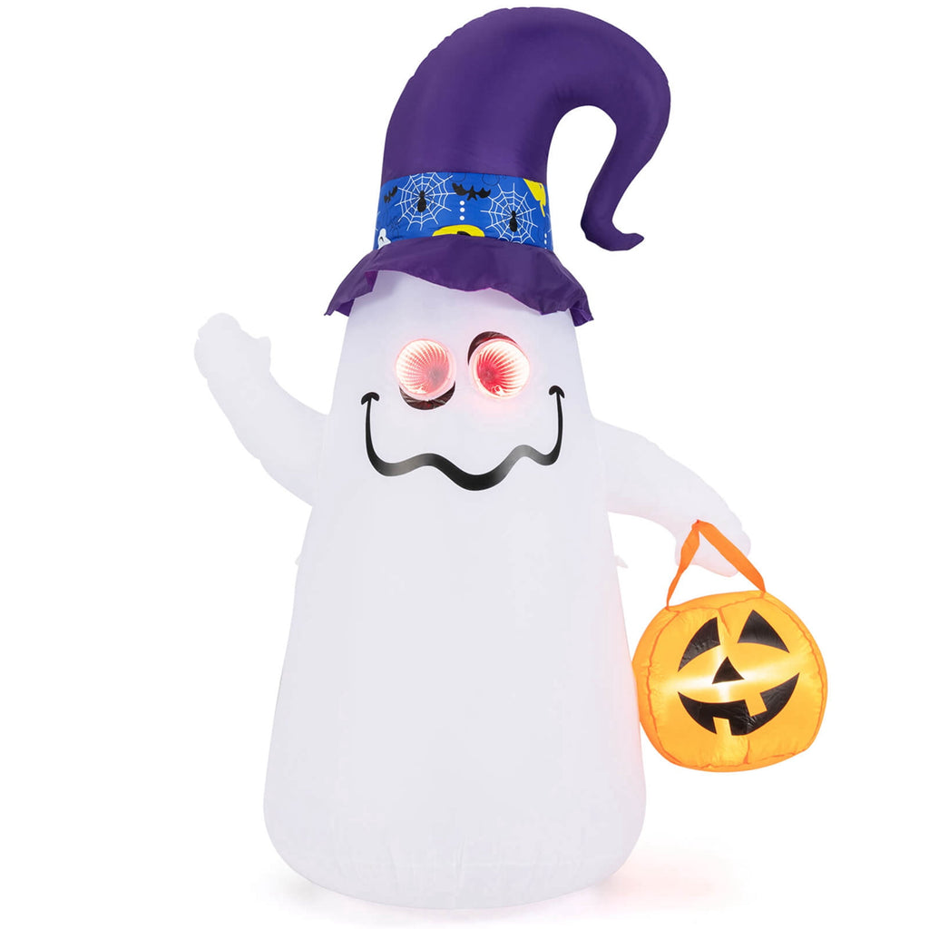 Witchwood™ Costway 6 Ft Halloween Inflatables Cute Ghost with Jack-O-Lantern & Witch Hat