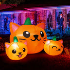 Witchwood™ COMIN Halloween Inflatable 5 FT Long Three Pumpkin Cat Head Combo with Built-in LEDs, Blow Up Yard Decoration for Holiday Party Indoor, Outdoor, Yard, Garden, Lawn