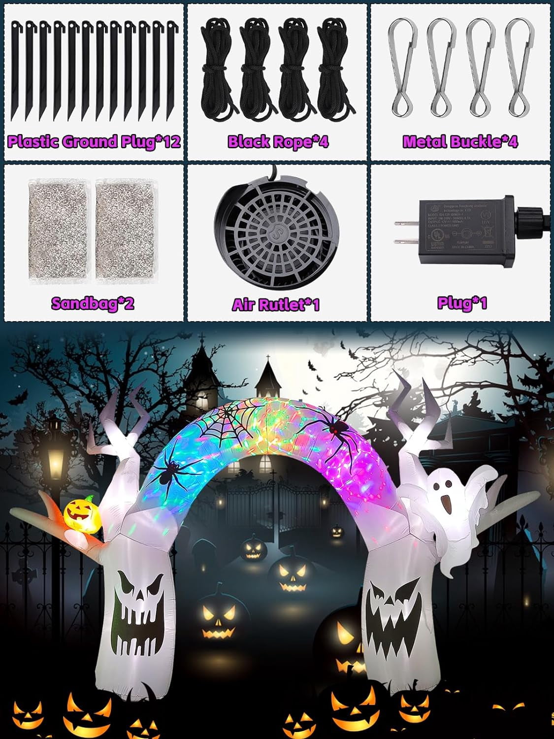 Witchwood™ 17FT Halloween Inflatable with Colorful Pumpkin & Ghost ? Built-in LED Lights for Yard, Lawn, Garden, Indoor & Outdoor Halloween Party Decorations