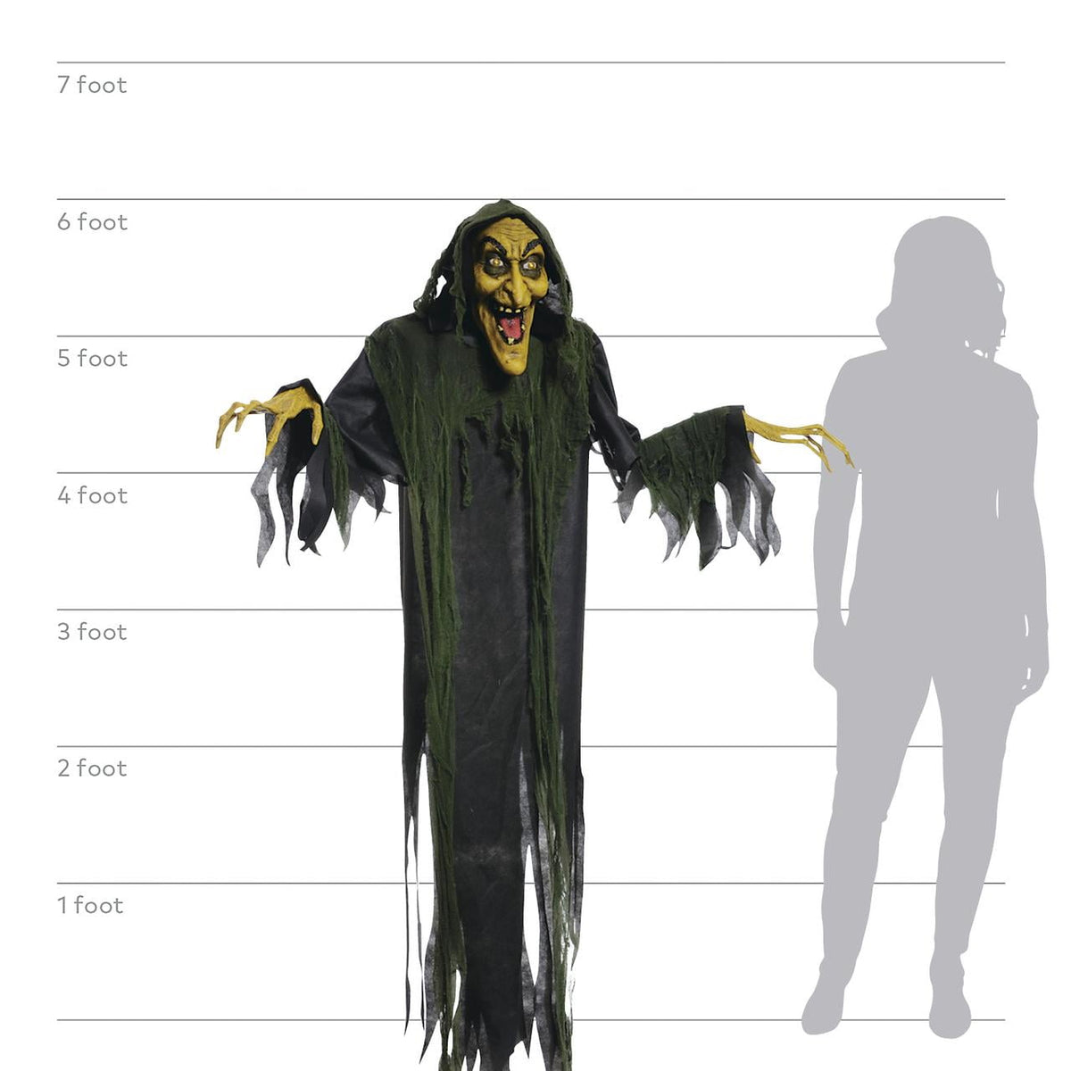 Witchwood™ Hanging Witch 72" Animated Halloween Decoration