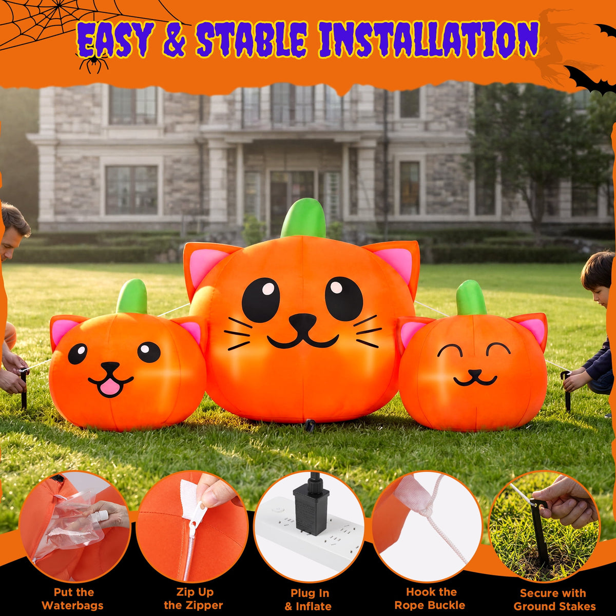 Witchwood™ 6.2FT Halloween Inflatable Pumpkin Cat Outdoor Decorations, Halloween Blow Ups with Lights for Party, Yard