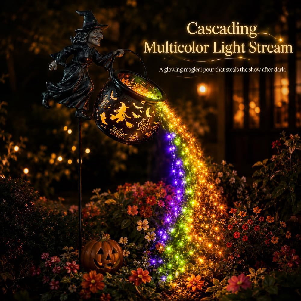 Witchwood™ Halloween Witch Cauldron Garden Light, Waterfall-Style Enchanted Witch Cauldron Garden Decoration, Halloween LED Projector Lights Decorations Outdoor with Stake for Yard Lawn Porch Party