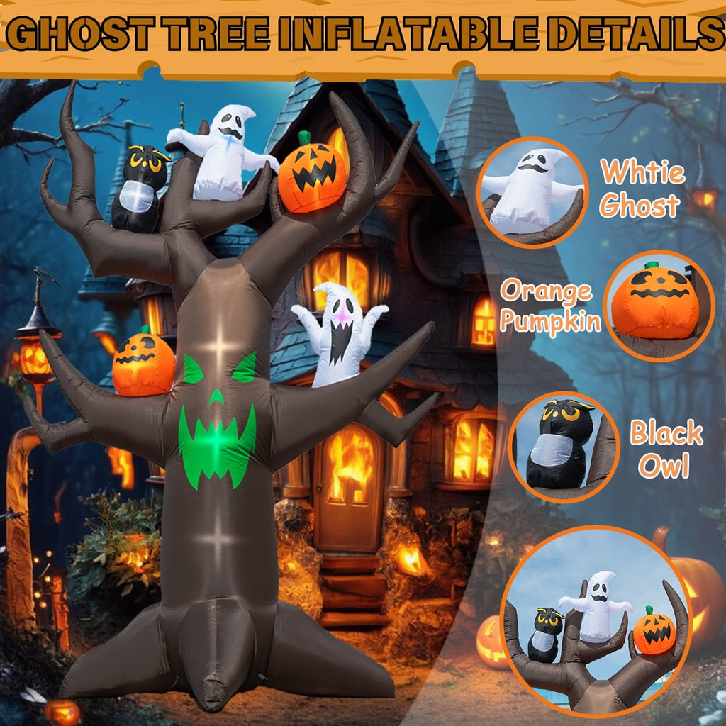 Witchwood™ Coolmade 9ft Halloween Inflatable Tree Decoration with pumpkin, Ghost, Owl, Blow up Yard Inflatables with Built-in LEDs for Garden Lawn Indoor Party Decor