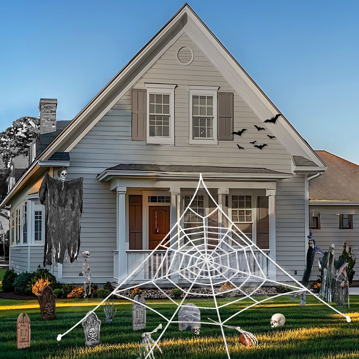 Witchwood™ HKKDKTA Halloween Spider Web Lights Decoration, 250 LED Giant Spider Web 16.4ft Light Up Halloween Web Lights for Yard, Porch Decor (Purple)