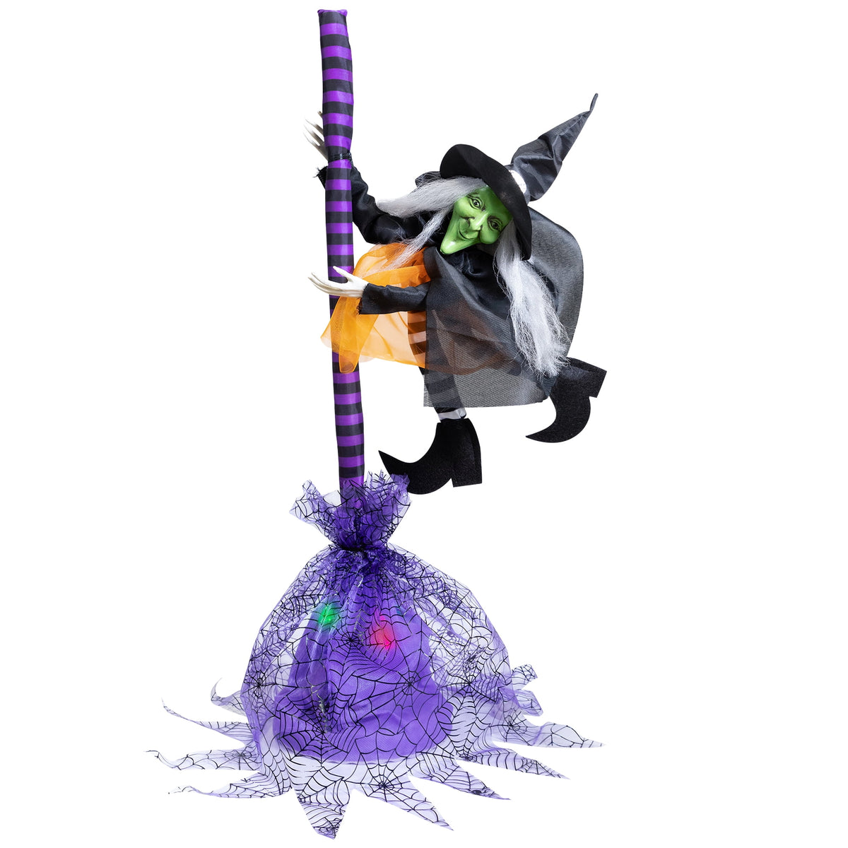 Witchwood™ Animated Flying Witch with Broom Halloween Decoration - 25"
