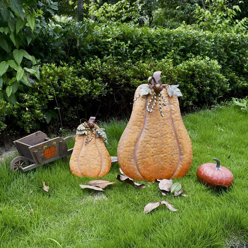 Witchwood™ Metal Pumpkin Harvest Fall Decor Thanksgiving Halloween Outdoor Yard Garden Decor Free Standing Pumpkin Decorations for Home (H-24.5")