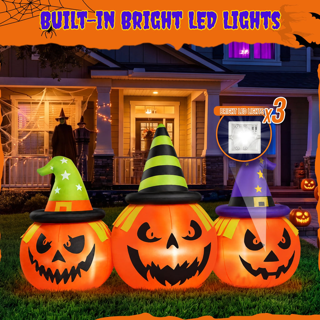 Witchwood™ 6FT Halloween Inflatable Pumpkins Decorations with LED Lights, Halloween Blow Ups Decoration for Home Party