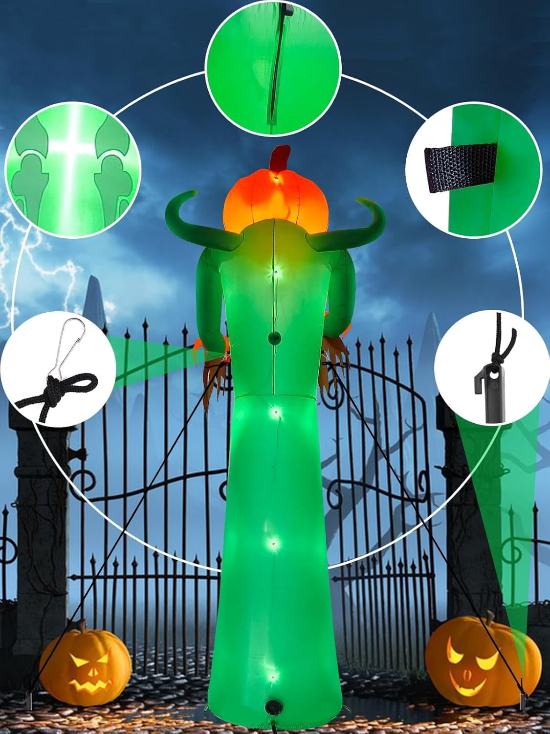 Witchwood™ 12FT Halloween Inflatable with LED Lights ? Giant Pumpkin & Skeleton Outdoor Decoration for Yard, Lawn, Home, & Party ? Scary Blow-Up Halloween Holiday Decor