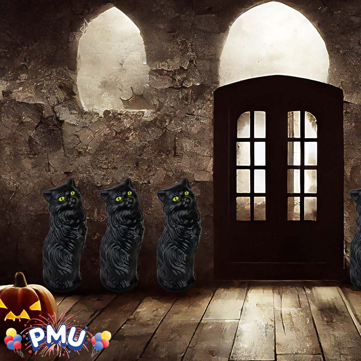 Witchwood™ PMU Halloween Black Cat - Blow Mold Plastic Cat Statue - Perfect Décor for Halloween, Home, Yard, Lawn, Garden, Indoor and Outdoor - Best for Party Favors and Supplies - (Yellow Eyes) 17 Inch Pkg/1