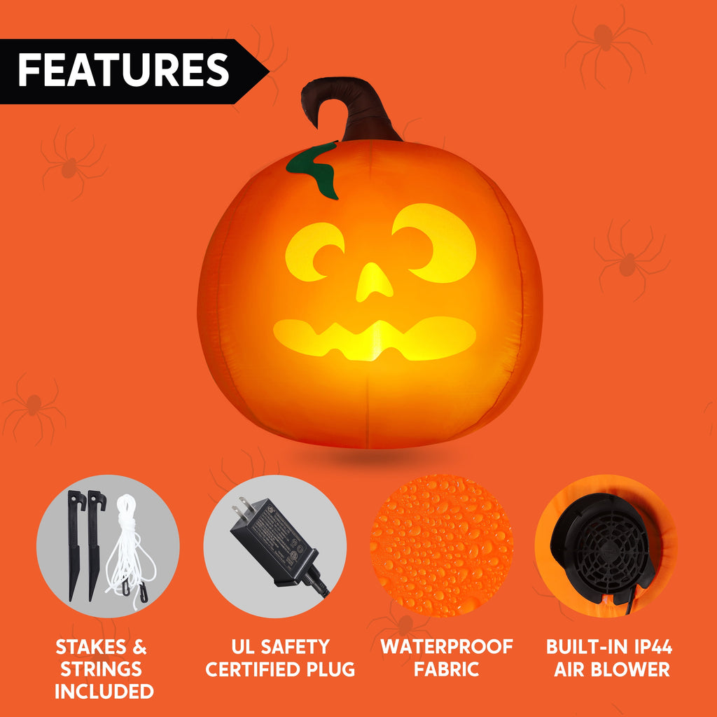 Witchwood™ 5 Ft Tall Halloween Inflatable Pumpkin,Blow Up Pumpkin with Projector Face and Music Lights,Outdoor Decorations for Yard,Garden,Lawn,Party