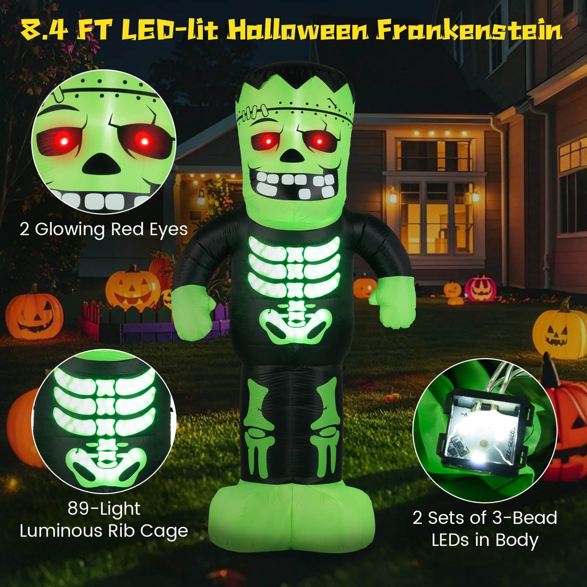 Witchwood™ Costway 8.4 Ft Tall Halloween Inflatable Decoration LED-lit Inflatable Green Zombie