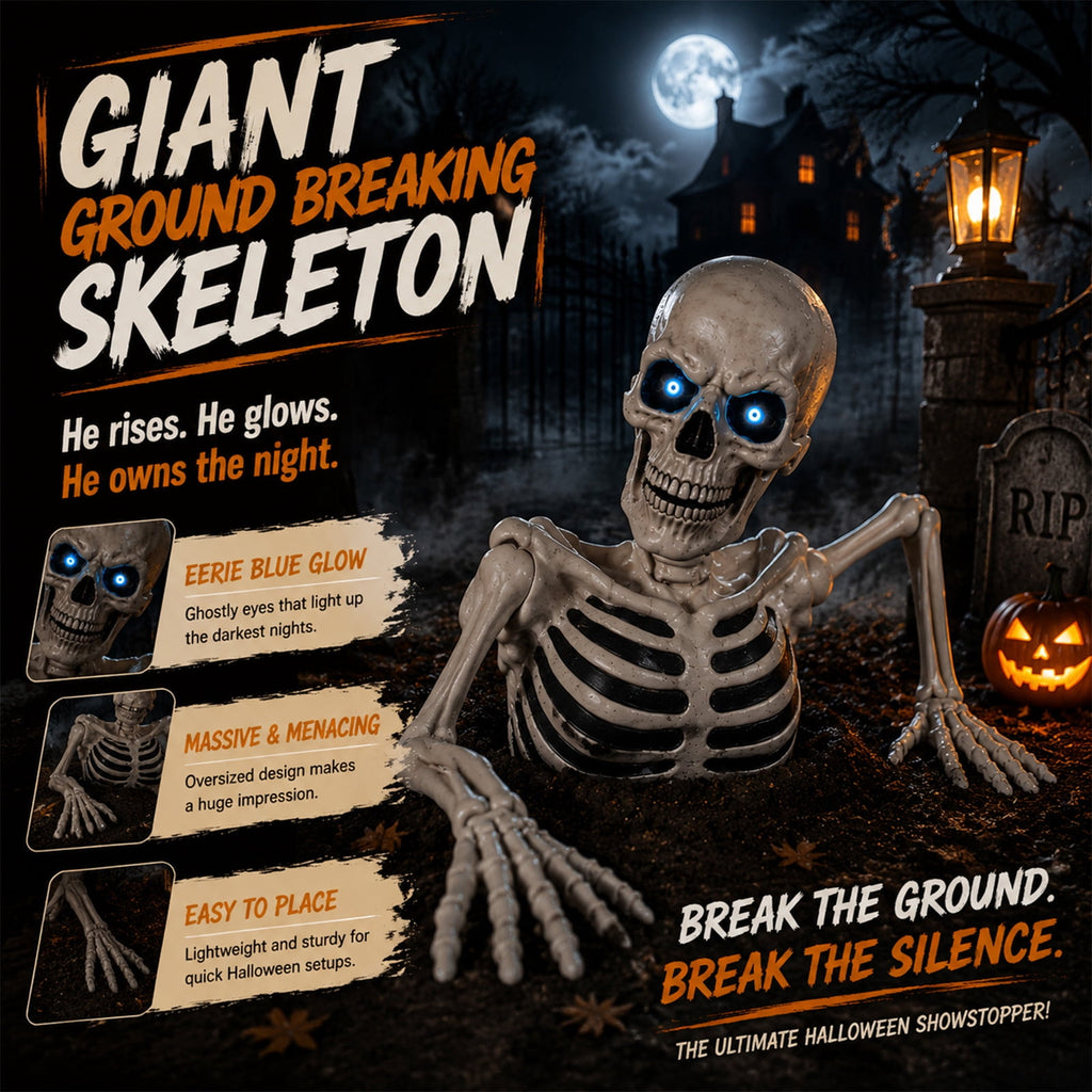 Witchwood™ Clearance Halloween Decorations Skeletons, Giant Ground Breaking Skeleton with LCD Eyes, Spooky Haunted Home Halloween Decorations Outdoor for Yard, Patio & Front Porch