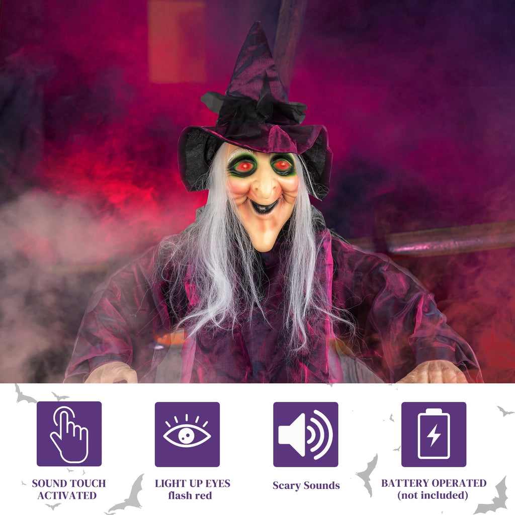 Witchwood™ Halloween Witch Hanging Animated Screaming Witch w/ Pre-Recorded Sound, LED Eyes for Yard Outdoor Home Garden
