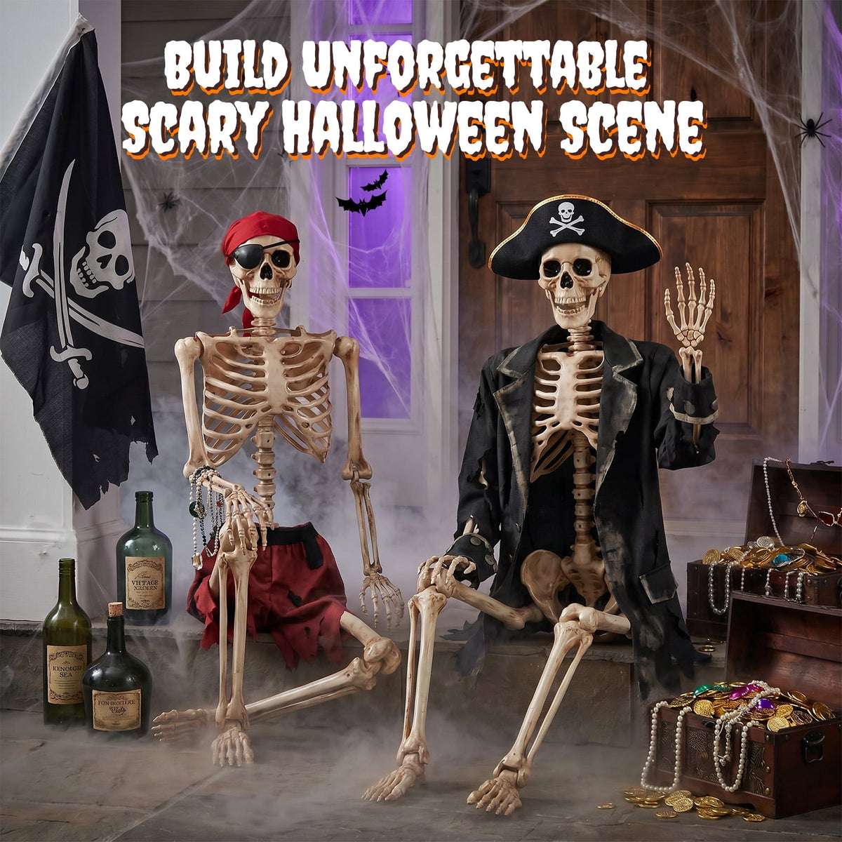 Witchwood™ 5.4ft Halloween Skeleton Decorations, Weathered Posable Skeleton Decor for Halloween Decorations Outdoor Indoor