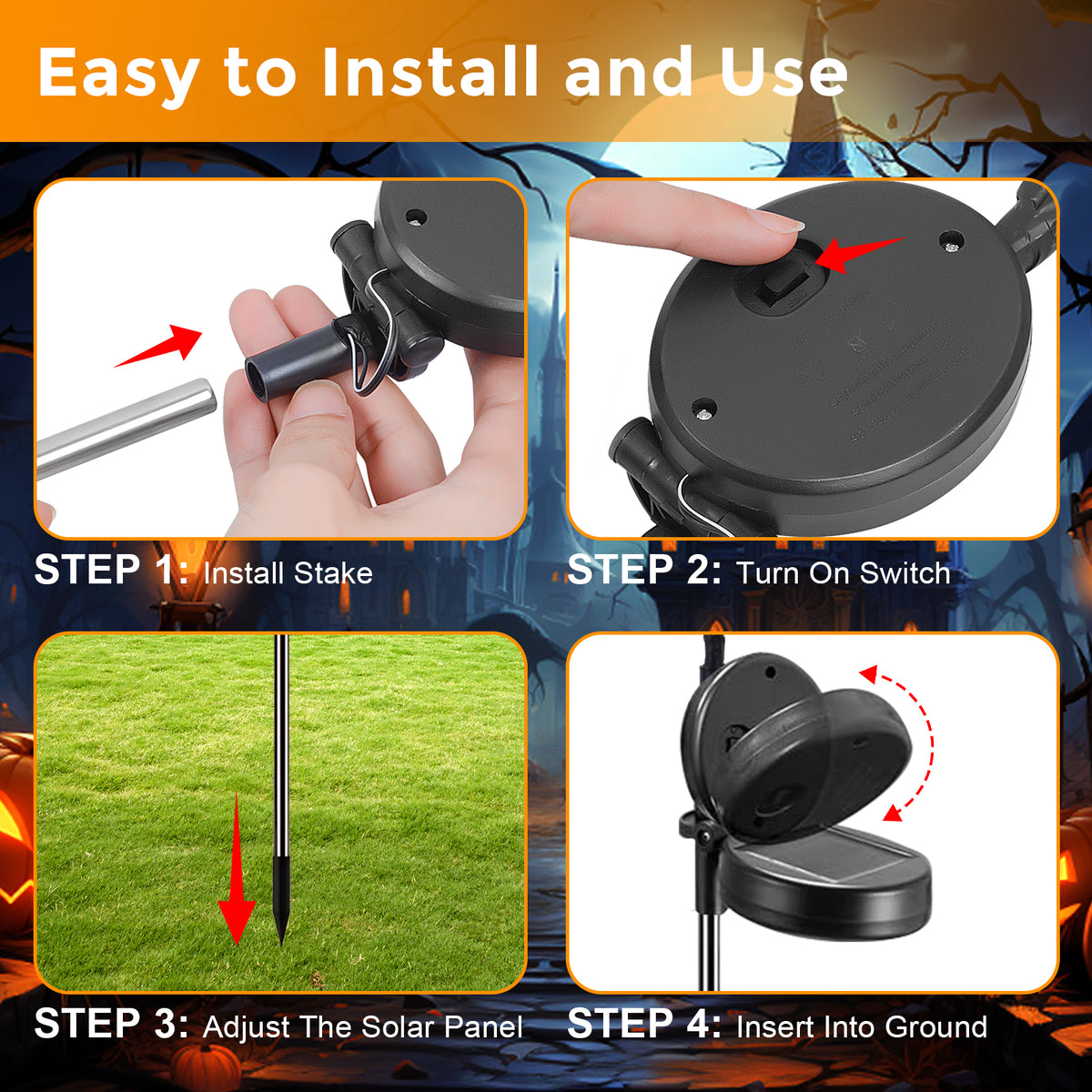 Witchwood™ 2 packs 40 LEDs Solar Halloween Pumpkin Stake Lights, 2 Modes Outdoor Waterproof Halloween Decorations, Solar Halloween Lights Stakes for Garden Yard Pathway