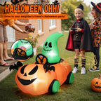Witchwood™ 2.6ft Halloween Inflatable with Music and Lights,Remote Control Pumpkin Ghost Car,Blow ups Rc Car,Indoor Outdoor,Orange Green