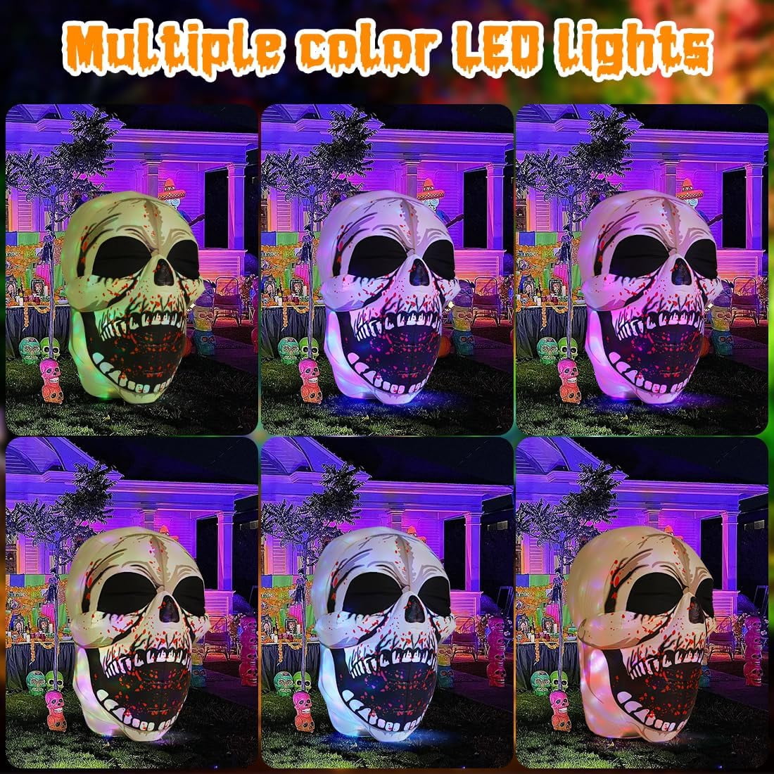 Witchwood™ Halloween Inflatables 4 FT High Halloween Inflatable Skull with Magic LEDs, Scary Skulls Inflatable Halloween Skull Inflatable, Outdoor Halloween Decorations Clearance for Holiday Party