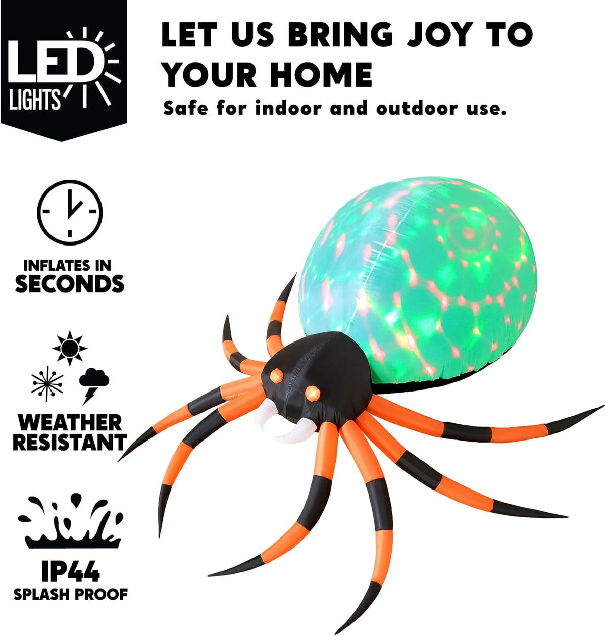 Witchwood™ 8 FT Halloween Inflatables Spider with Rotating Colorful Light,Light Up Spider with Orange Eyes Halloween Blow up Yard Decorations,Outdoor Halloween Decor