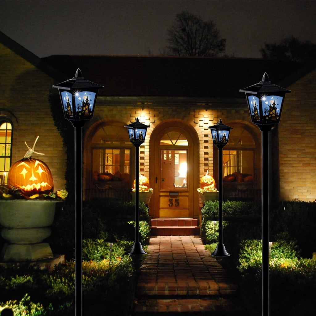 Witchwood™ 2-Pack Haunted House Solar Post Lights - Spooky Halloween Decoration with Eerie Glow, 40" Rust-Proof Stake, Auto On/Off for Outdoor Yard