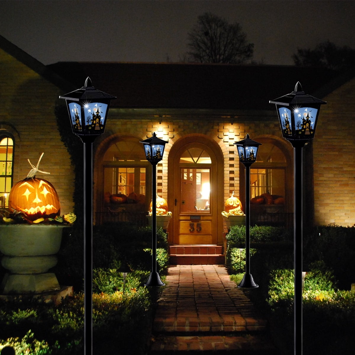 Witchwood™ 2-Pack Haunted House Solar Post Lights - Spooky Halloween Decoration with Eerie Glow, 40" Rust-Proof Stake, Auto On/Off for Outdoor Yard