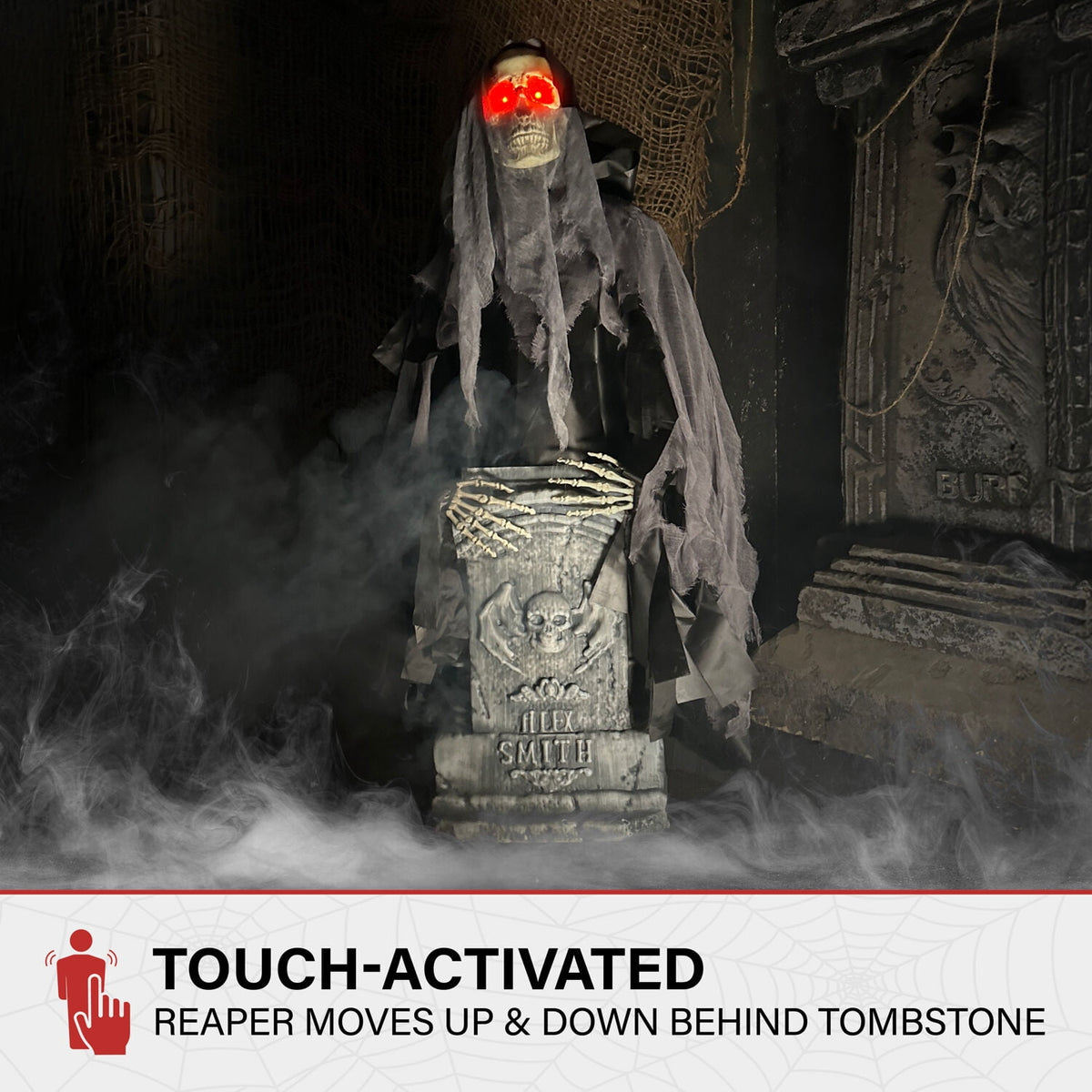 Witchwood™ 3 ft Touch-Activated Rising Reaper with Tombstone Halloween Accessory, HHRPRTOMB-2FLSA