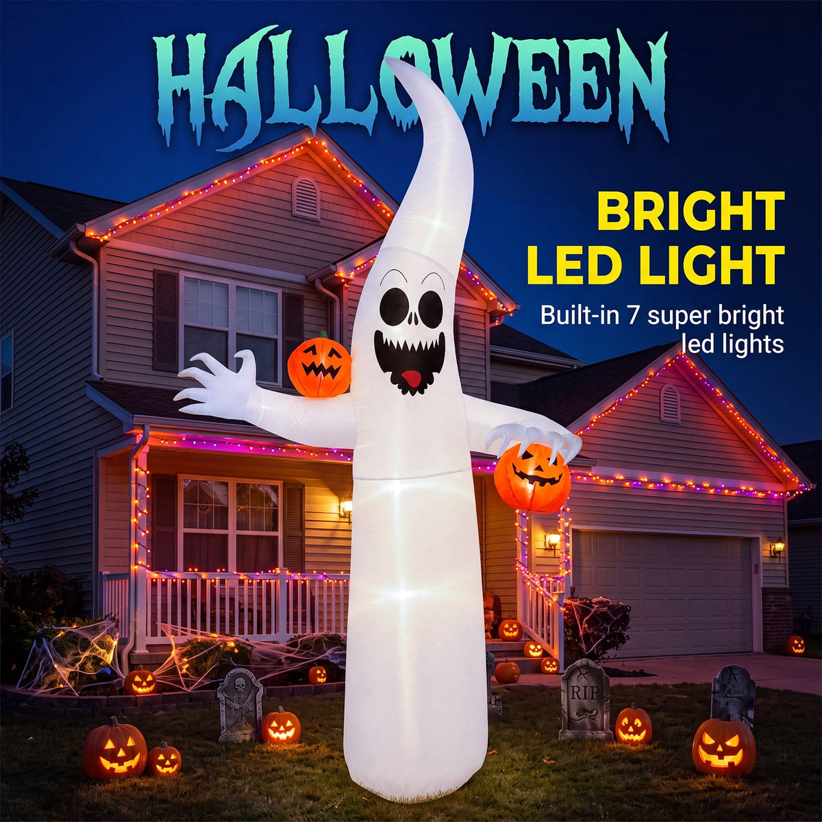 Witchwood™ VETPW Halloween Inflatable, 10 FT Giant Ghost Pumpkin Arch Inflatable Decoration with LED Light for Outdoor, Holiday, Party, Yard, Garden Patio Lawn Outside Decor