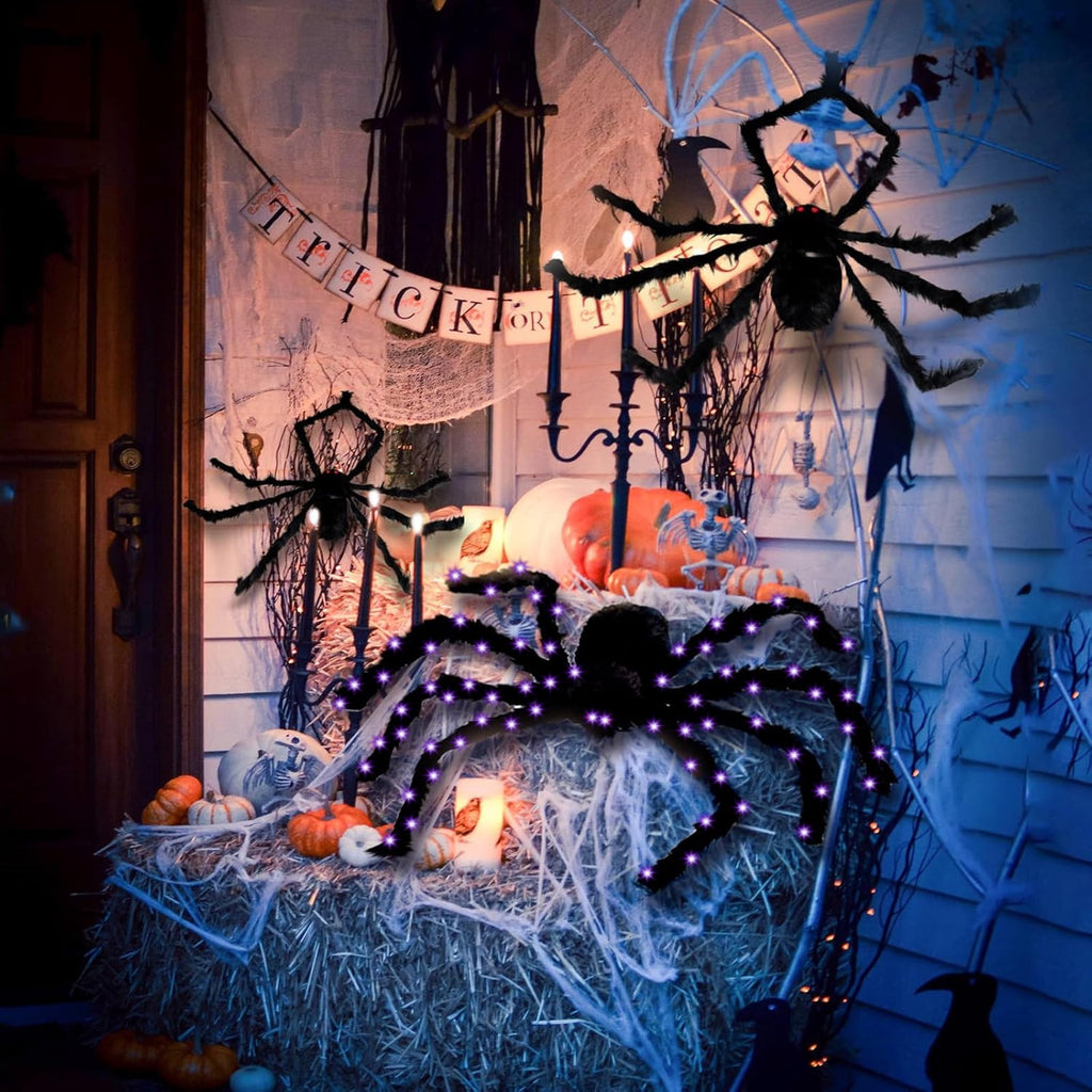 Witchwood™ Spider Webs Halloween Decorations Outdoor, 50" Light Up Giant Spider + 276" Triangular Spider Webs, Yard Outdoor Halloween Decor
