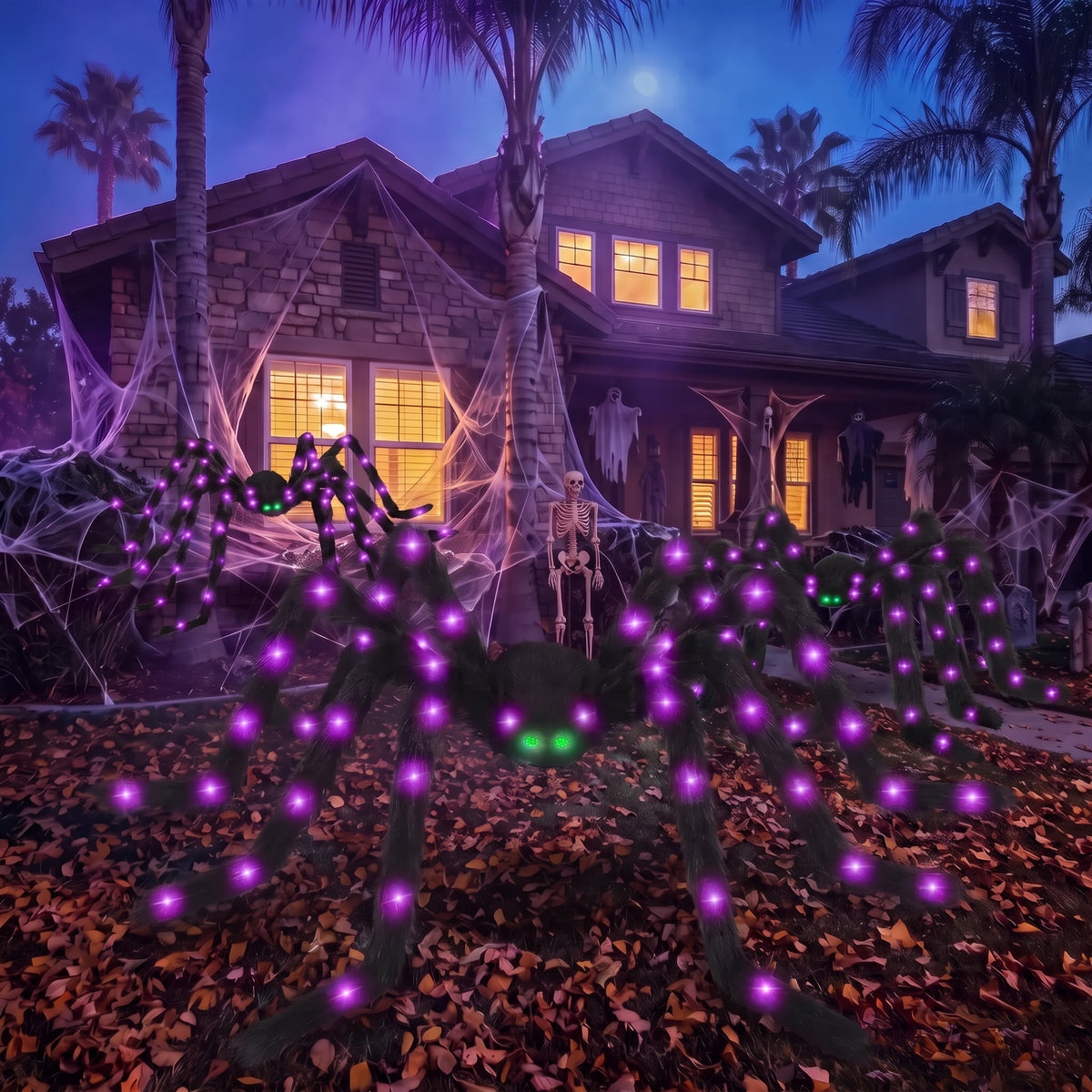 Witchwood™ Halloween Spider Decorations Set, 5FT and 2 Pack 4FT Lighted Giant Spider Decorations for Halloween Party Indoor Outdoor Yard Home Decor