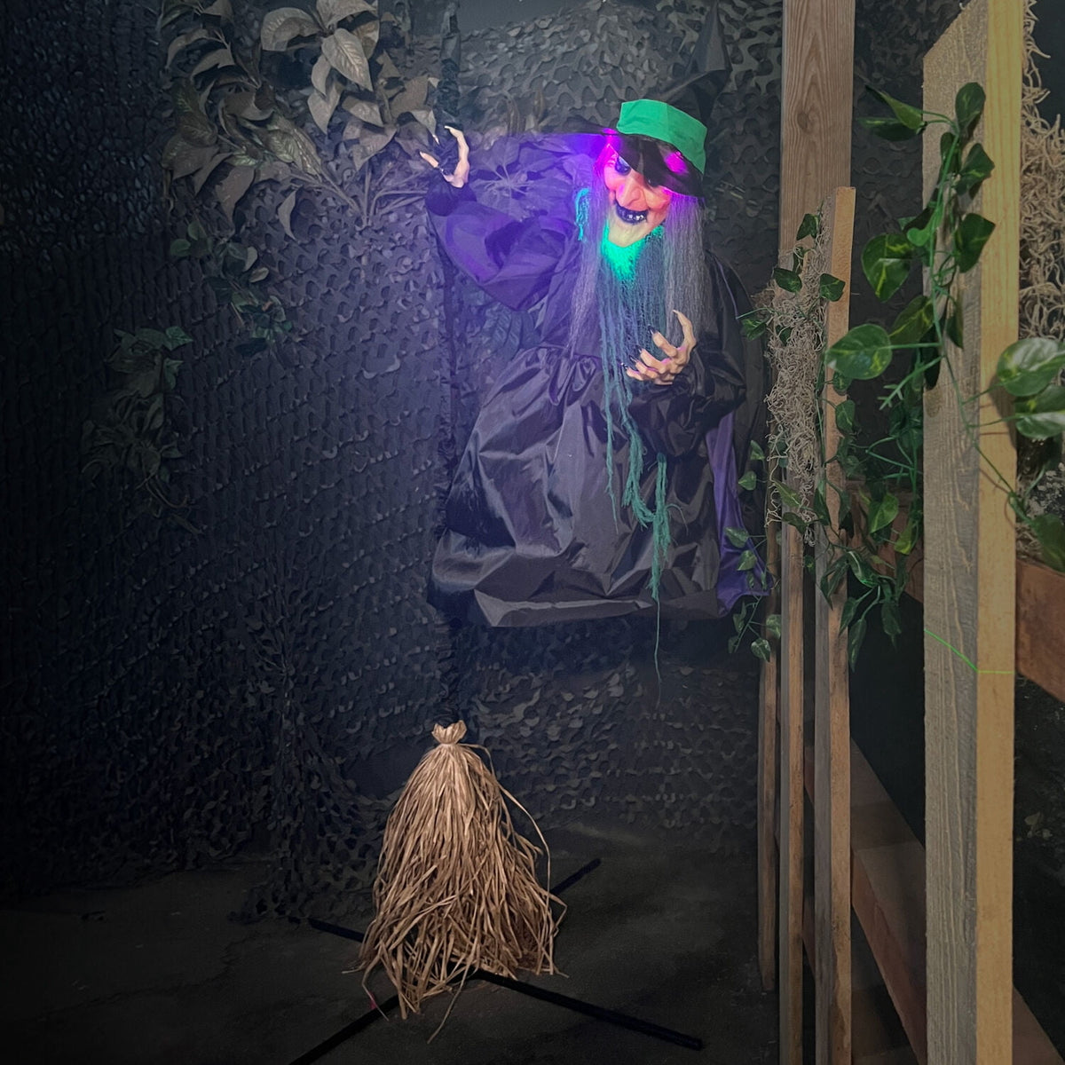 Witchwood™ 6 ft Touch-Activated Mounted Flying Witch Halloween Animatronic, HHWITCH-52FLS