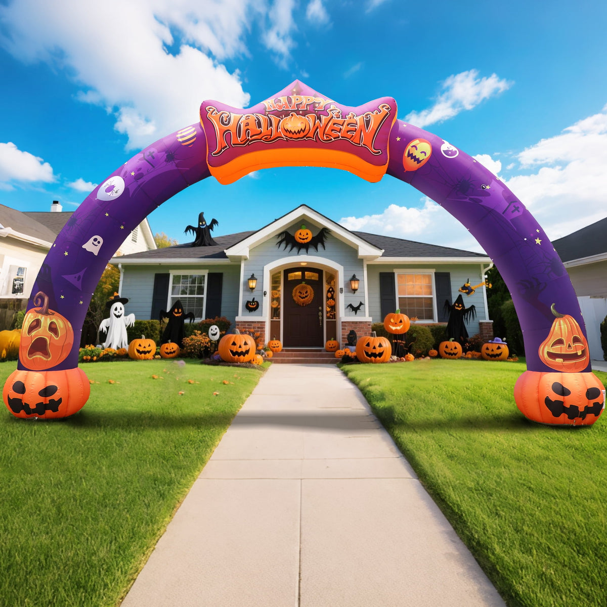 Witchwood™ Wellcomer 27ft Halloween Giant Inflatable Pumpkin Arch with Built-in Blower - Halloween Outdoor Decor