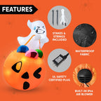 Witchwood™ 5ft Halloween Inflatables Light up Cute Ghost,Blow Up Ghost Lift Pumpkin Candy Bag with Build-in LEDs for Yard Decorations