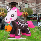 Witchwood™ COMIN 5 FT Halloween Inflatables Skeleton Unicorn Outdoor Decorations Blow Up Yard Pink Cute with Built-in LEDs for Indoor Party Garden Lawn Decor