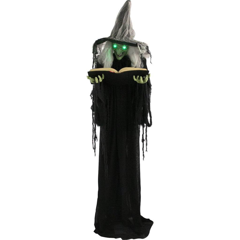 Witchwood™ 5.5 ft Poseable Witch with Spell Book, Lights and Sound, Indoor/Covered Outdoor Halloween Decoration, HHWITCH-9FLS