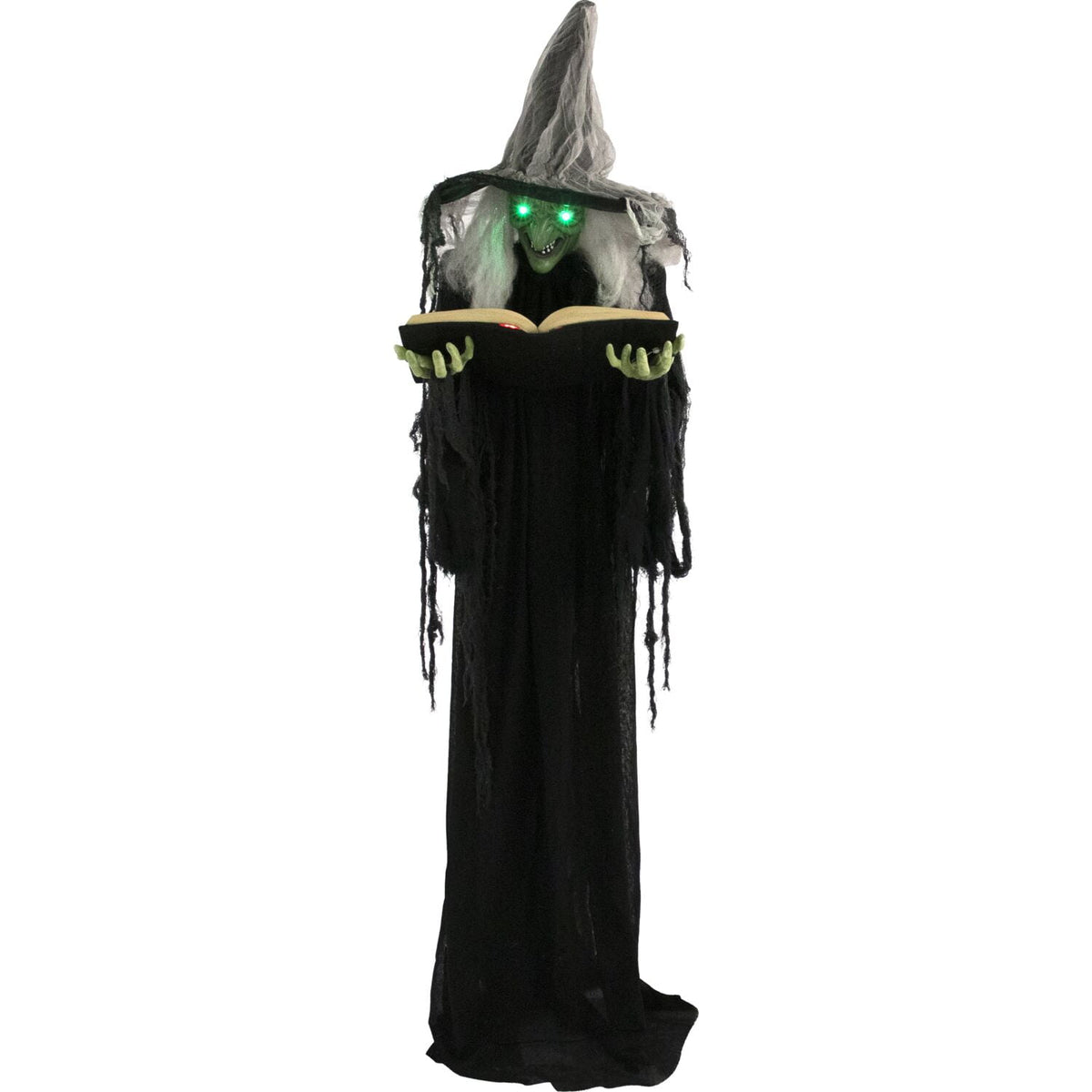 Witchwood™ 5.5 ft Poseable Witch with Spell Book, Lights and Sound, Indoor/Covered Outdoor Halloween Decoration, HHWITCH-9FLS