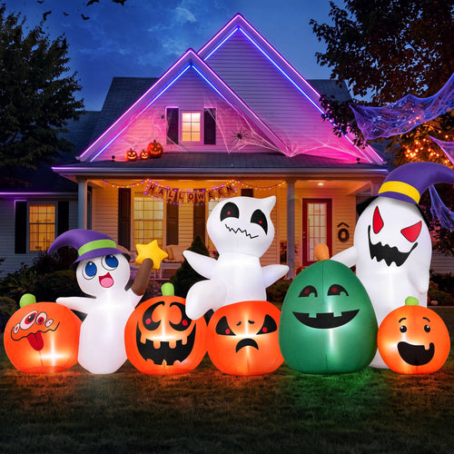 Witchwood™ (2 pack) 7ft Long Halloween Inflatable with Lights,Pumpkin Ghost for Outdoor Decorations